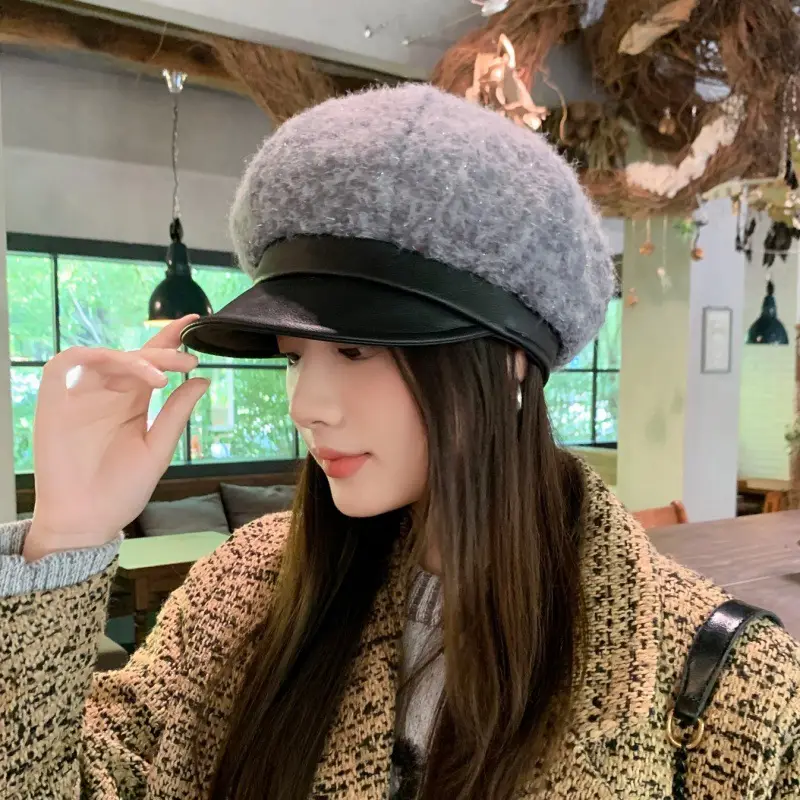 Korean Style Plush Leather Cap for Women — feature 5
