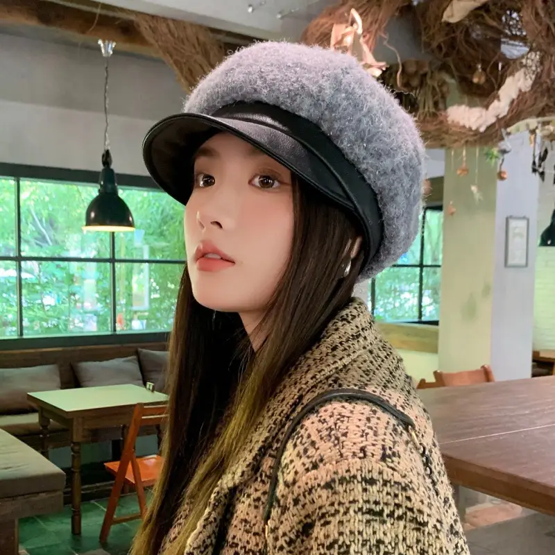 Korean Style Plush Leather Cap for Women — feature 6