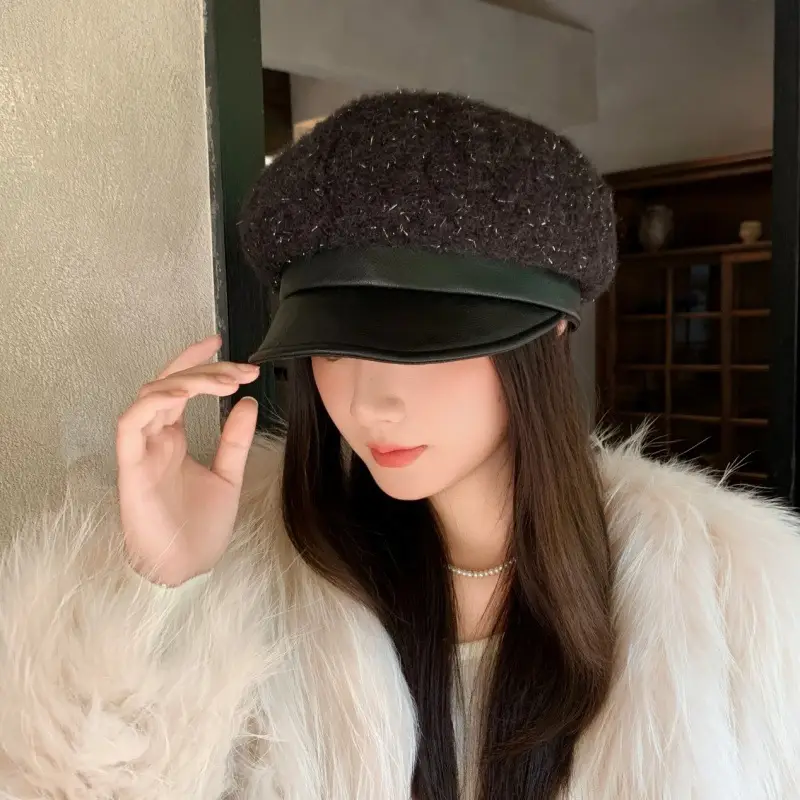 Korean Style Plush Leather Cap for Women — feature 7