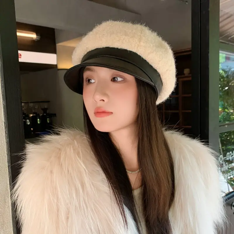 Korean Style Plush Leather Cap for Women — feature 9