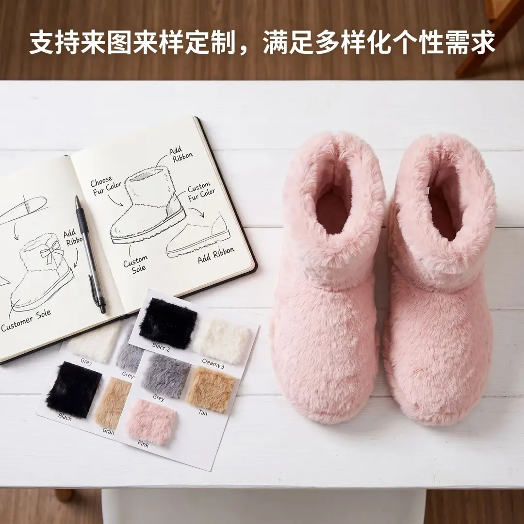 Cross-Border Autumn and Winter New Plush Mid-Calf Boots for Women Foreign Trade Wholesale Home Cotton Shoes Non-Slip Warm Bag Heel Cotton Slippers