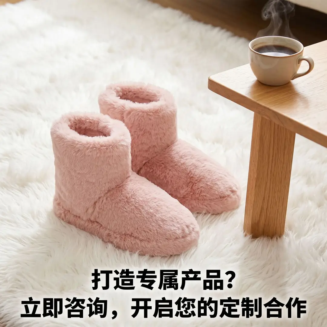 Cross-Border Autumn and Winter New Plush Mid-Calf Boots for Women Foreign Trade Wholesale Home Cotton Shoes Non-Slip Warm Bag Heel Cotton Slippers