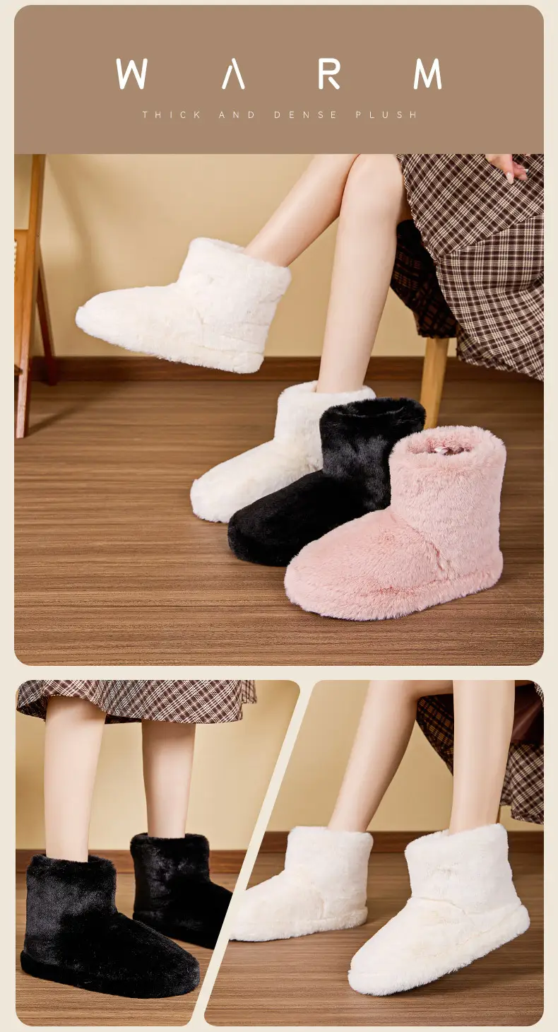 Cross-Border Autumn and Winter New Plush Mid-Calf Boots for Women Foreign Trade Wholesale Home Cotton Shoes Non-Slip Warm Bag Heel Cotton Slippers — feature 7