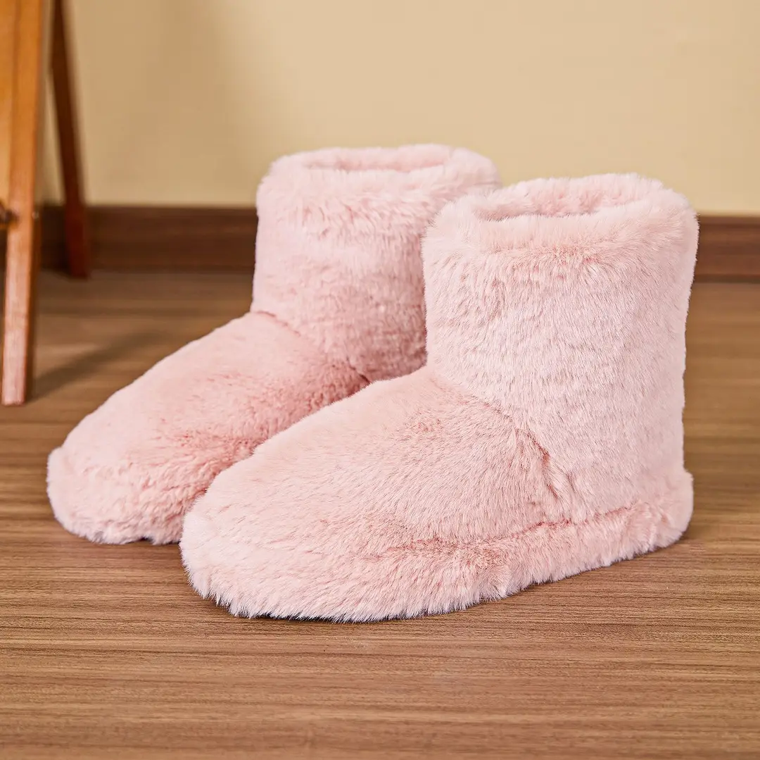 Cross-Border Autumn and Winter New Plush Mid-Calf Boots for Women Foreign Trade Wholesale Home Cotton Shoes Non-Slip Warm Bag Heel Cotton Slippers