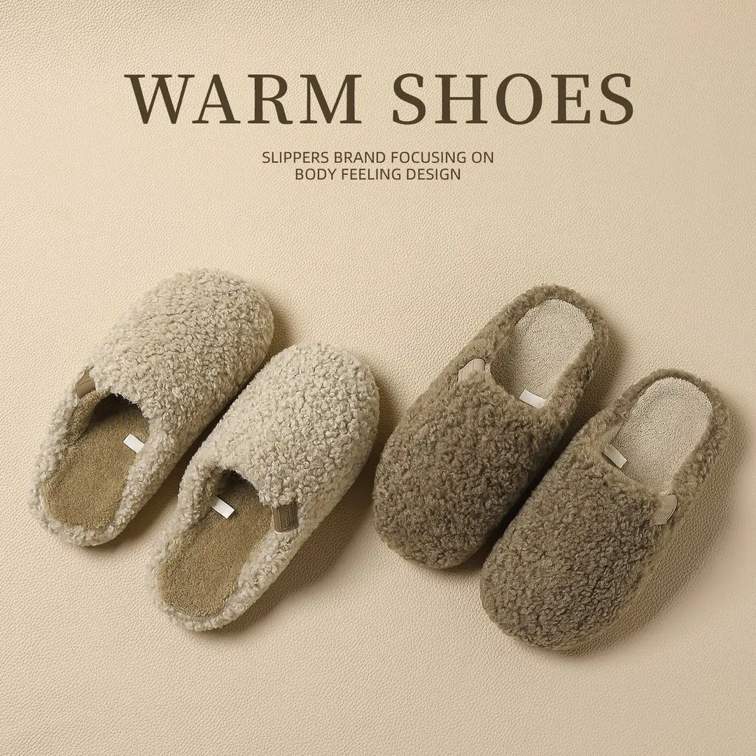 Lamb Wool Cotton Slippers for Women, New Autumn and Winter Home Indoor Warm Thick-Soled Couple Cotton Slippers, Cotton Shoes Wholesale - Image 8