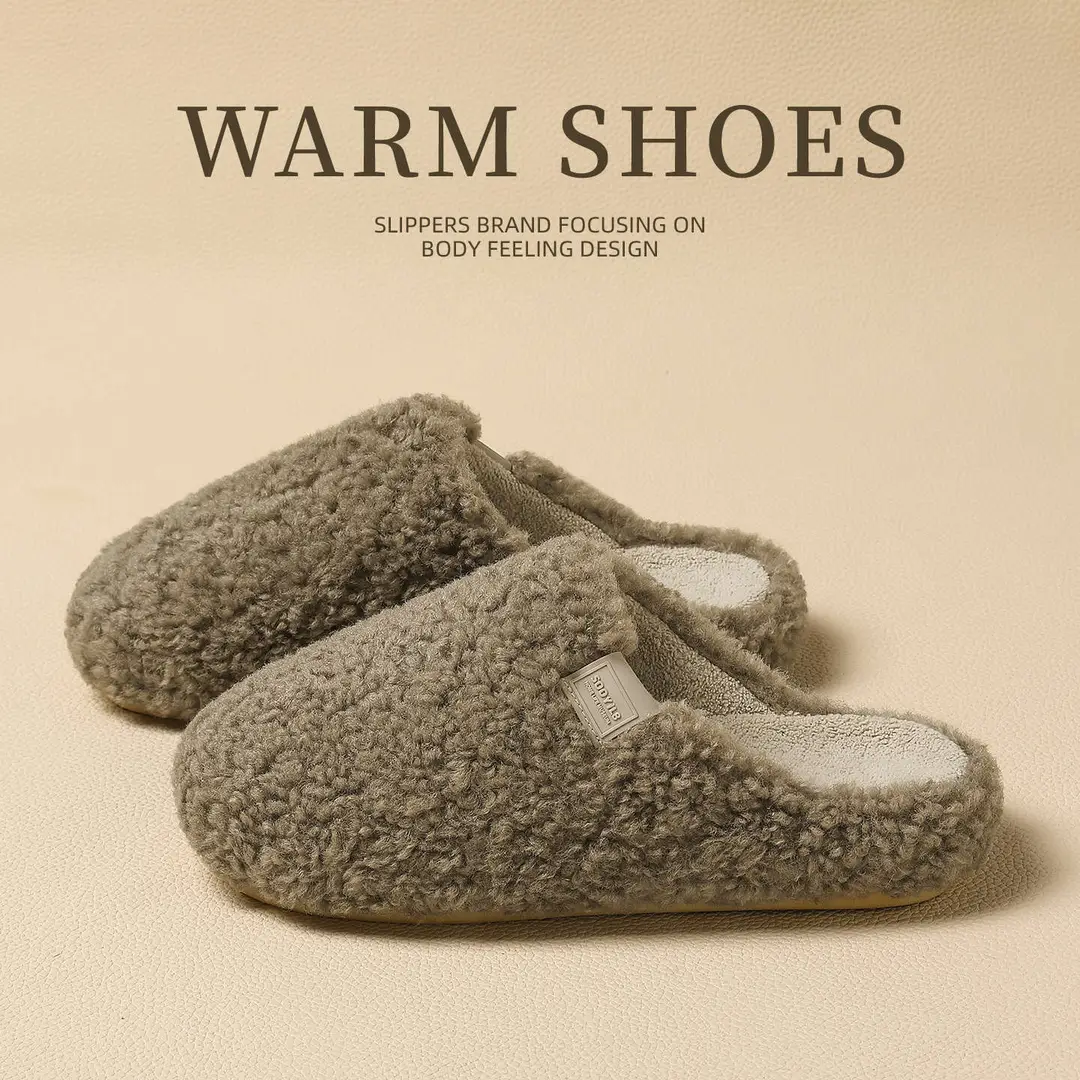 Lamb Wool Cotton Slippers for Women, New Autumn and Winter Home Indoor Warm Thick-Soled Couple Cotton Slippers, Cotton Shoes Wholesale - Image 2