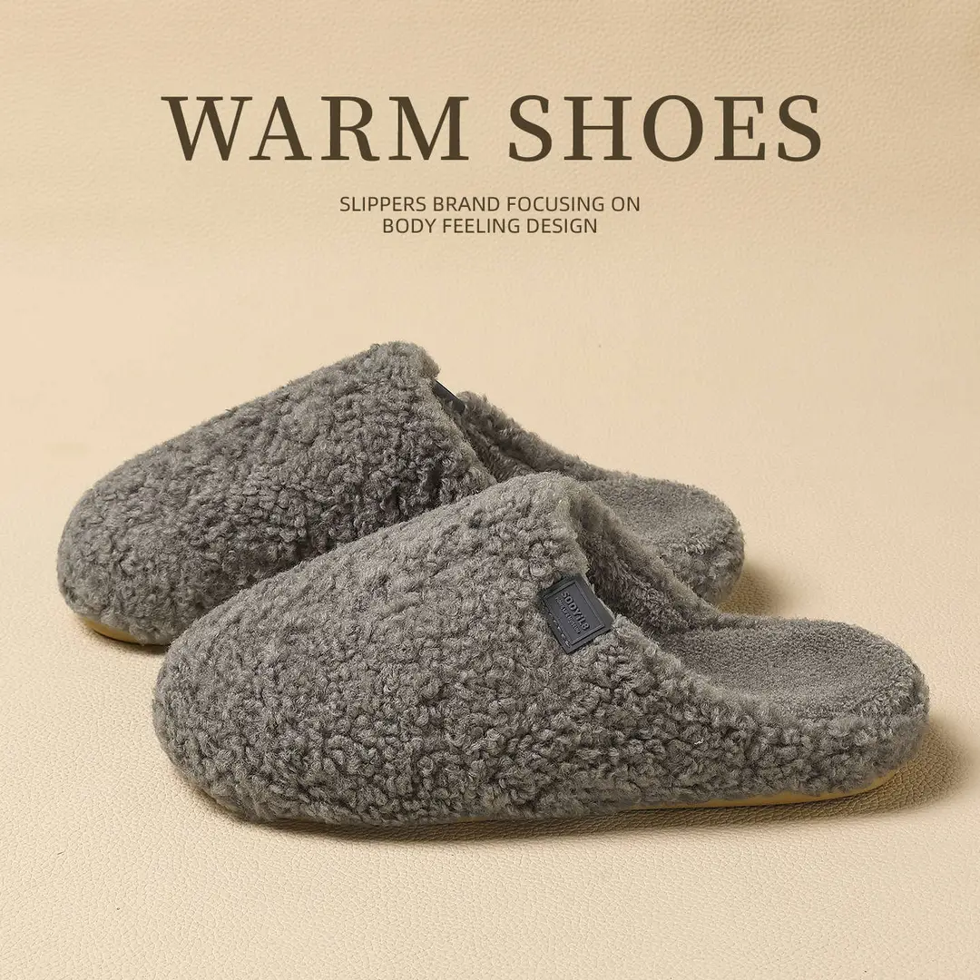 Lamb Wool Cotton Slippers for Women, New Autumn and Winter Home Indoor Warm Thick-Soled Couple Cotton Slippers, Cotton Shoes Wholesale - Image 3