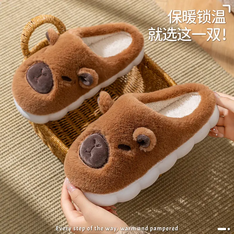 Kapibala Cotton Slippers for Couples to Use at Home in Winter, Warm Confinement Cotton Slippers, Cartoon Plush Cotton Slippers for Women, Cute - Image 7