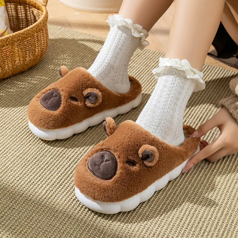 Kapibala Cotton Slippers for Couples to Use at Home in Winter, Warm Confinement Cotton Slippers, Cartoon Plush Cotton Slippers for Women, Cute - Image 10