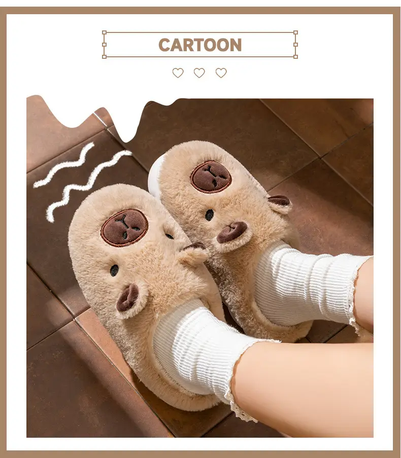 Kapibala Cotton Slippers for Couples to Use at Home in Winter, Warm Confinement Cotton Slippers, Cartoon Plush Cotton Slippers for Women, Cute — feature 19