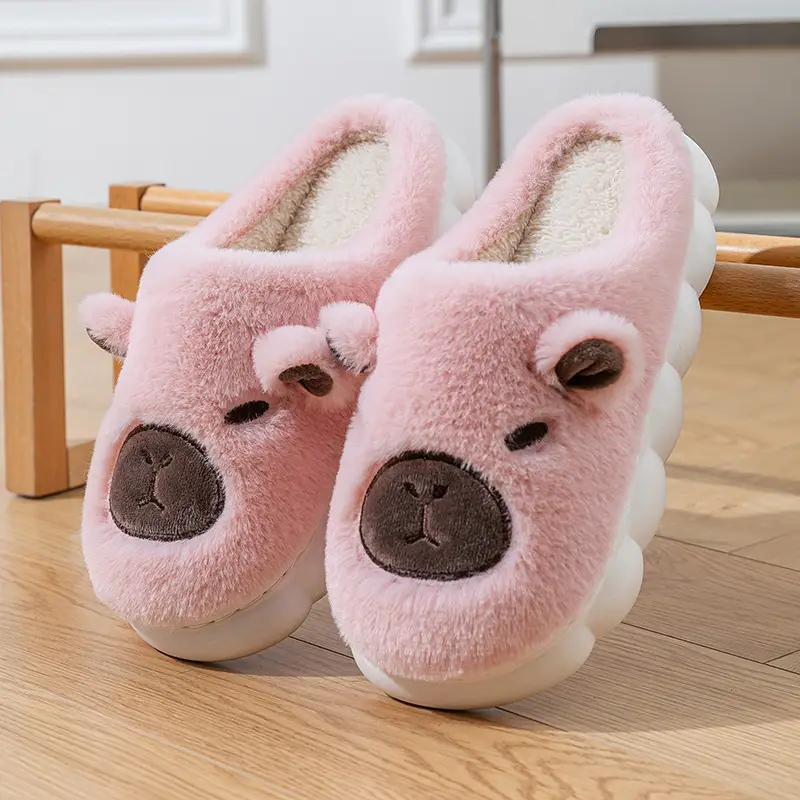Kapibala Cotton Slippers for Couples to Use at Home in Winter, Warm Confinement Cotton Slippers, Cartoon Plush Cotton Slippers for Women, Cute - Image 4