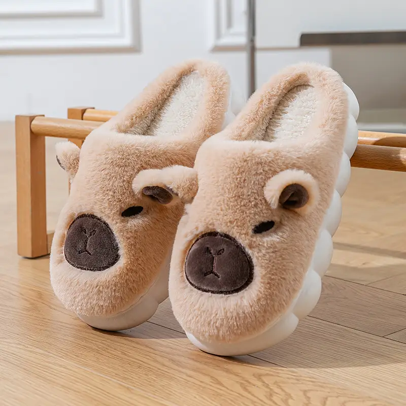 Kapibala Cotton Slippers for Couples to Use at Home in Winter, Warm Confinement Cotton Slippers, Cartoon Plush Cotton Slippers for Women, Cute - Image 5