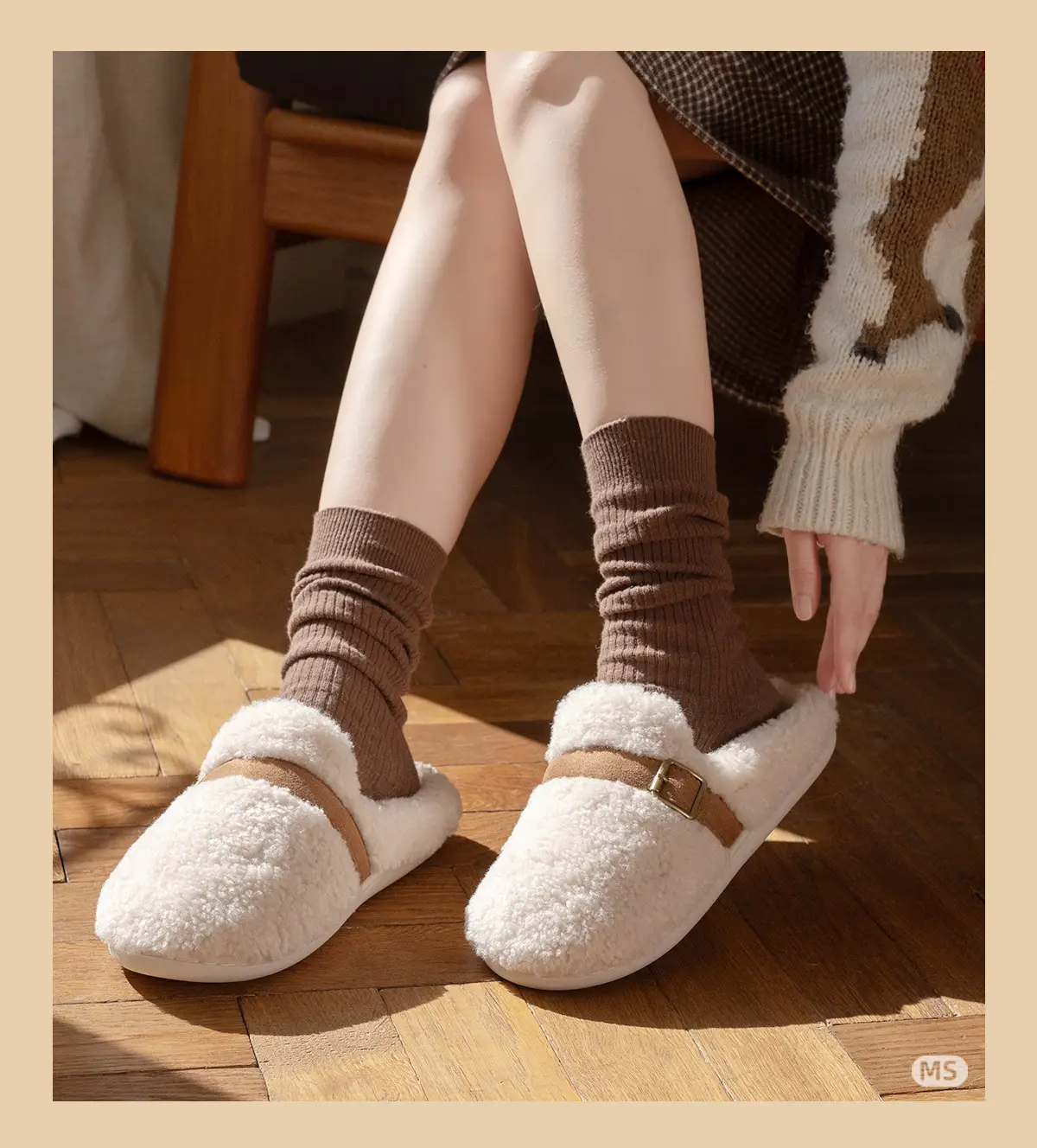 2025 Winter Women's Cotton Plush Slippers Beige — feature 5