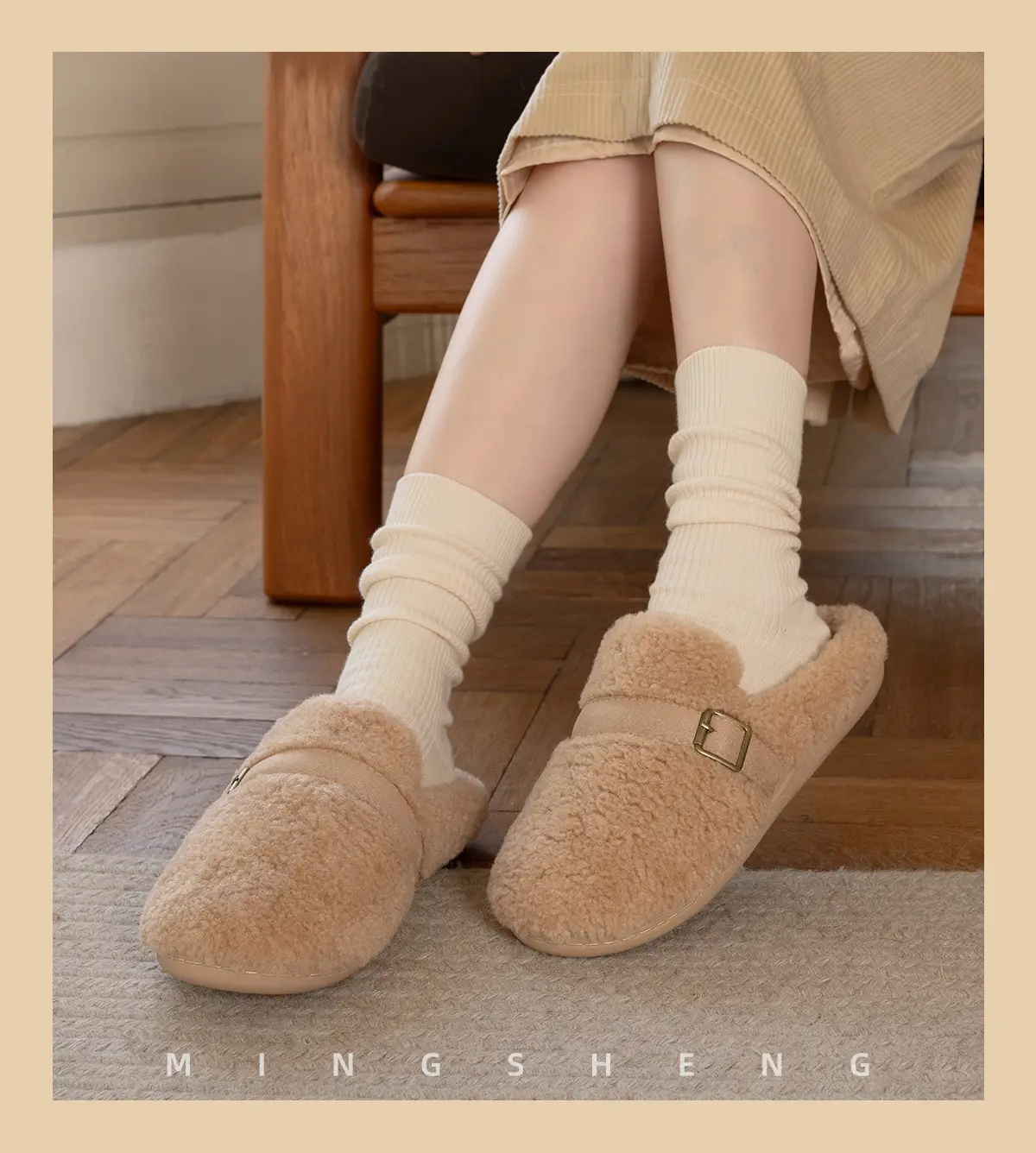 2025 Winter Women's Cotton Plush Slippers Beige — feature 7
