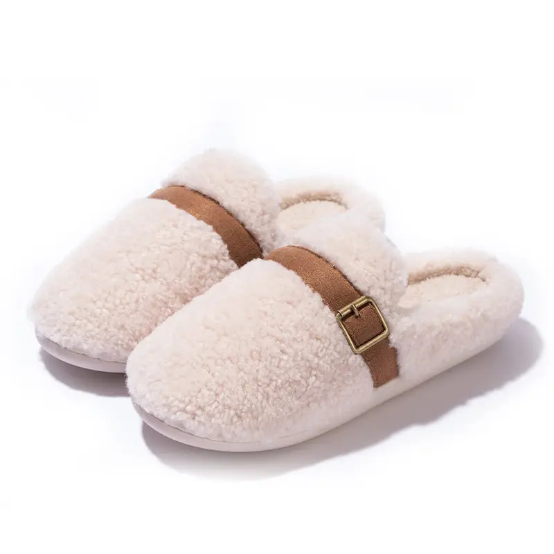 2025 Winter Women's Cotton Plush Slippers Beige - Image 3