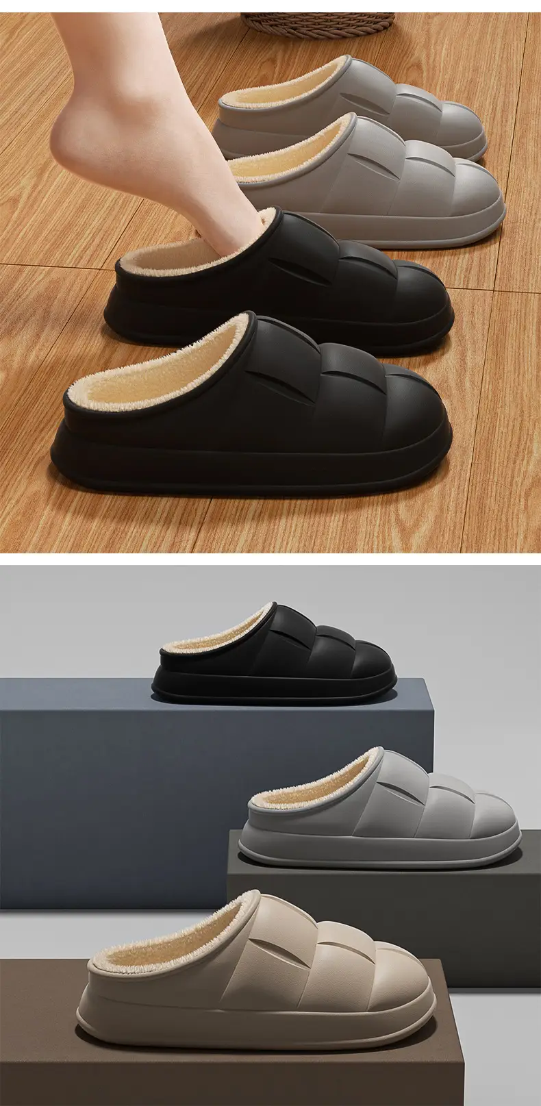 Autumn and Winter Soft Heel Cotton Slippers for Women Indoor Plush Cotton Slippers for Men Plush Couple Home Non-Slip and Warm — feature 10