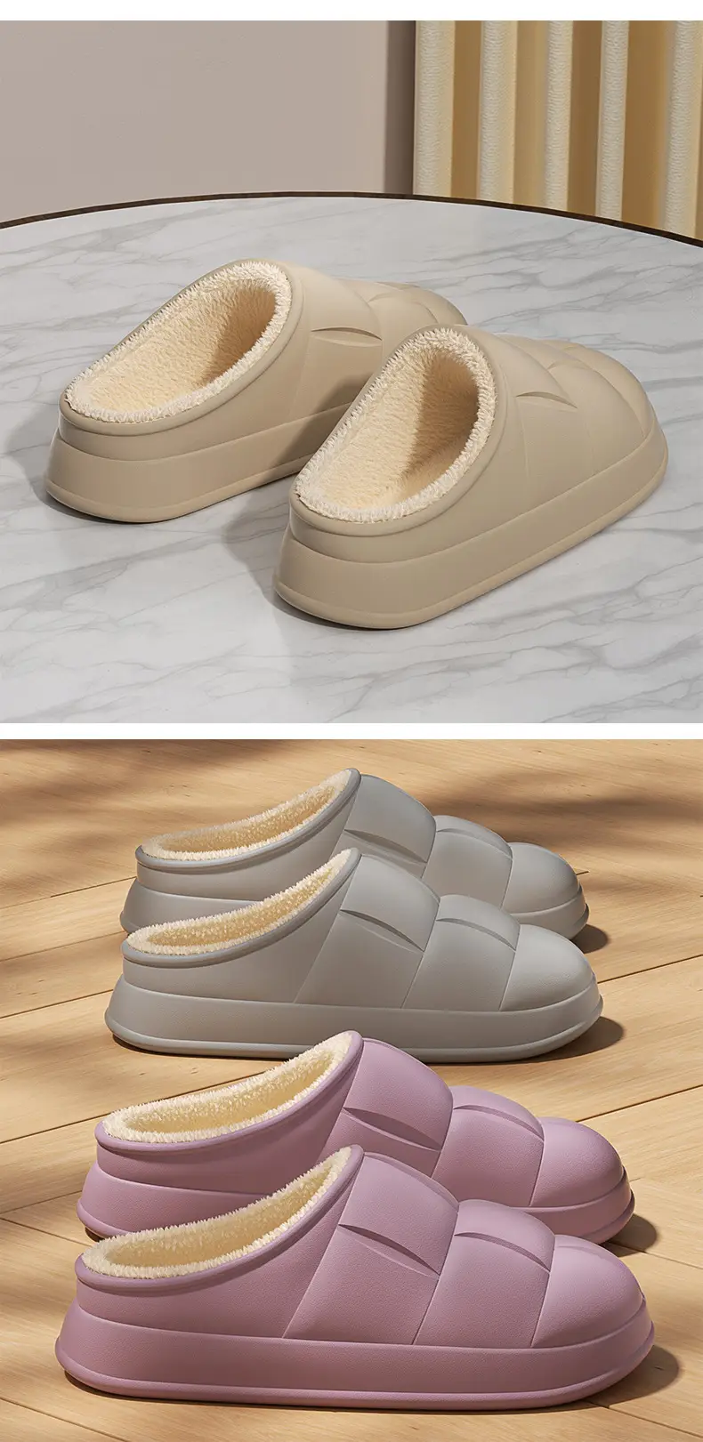 Autumn and Winter Soft Heel Cotton Slippers for Women Indoor Plush Cotton Slippers for Men Plush Couple Home Non-Slip and Warm — feature 9