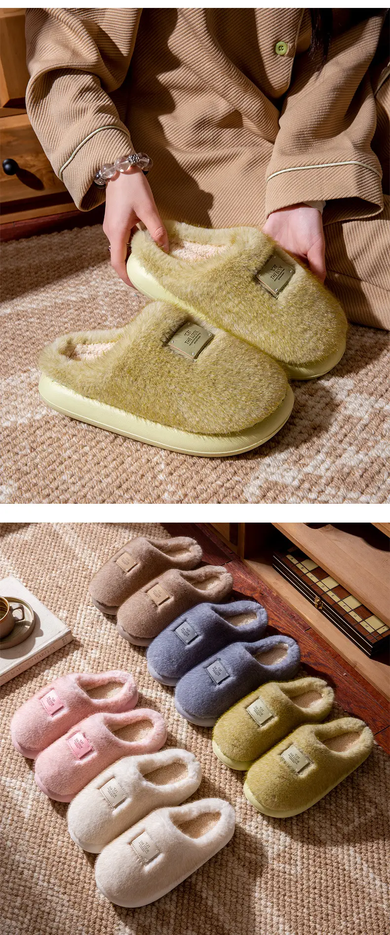 Women's Autumn and Winter Indoor Home Cotton Slippers 2025 New Anti-Slip Thick-Soled Furry Slippers for Women — feature 10