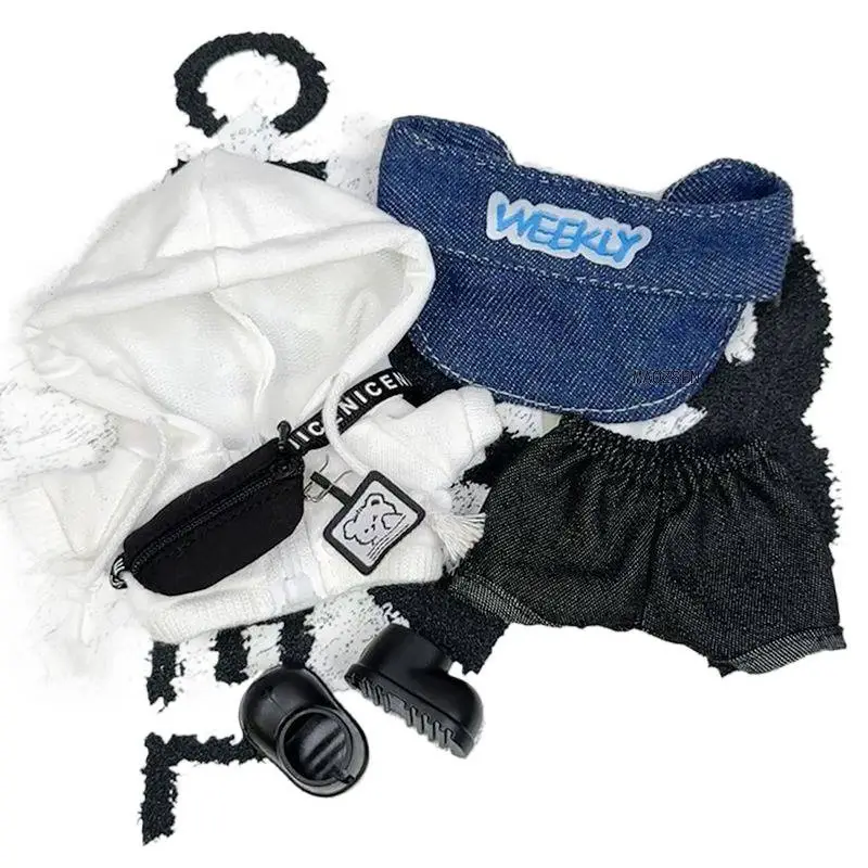 Labubu Baby Set White Black Denim Cap Jumpsuit Pants