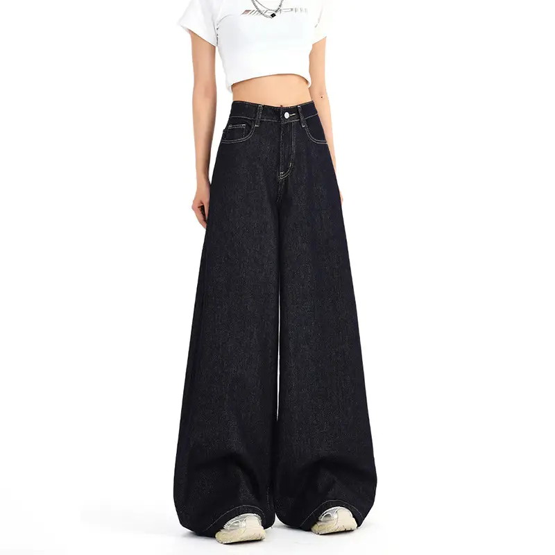 Dark Blue Wide Leg Distressed Jeans 2025 Women
