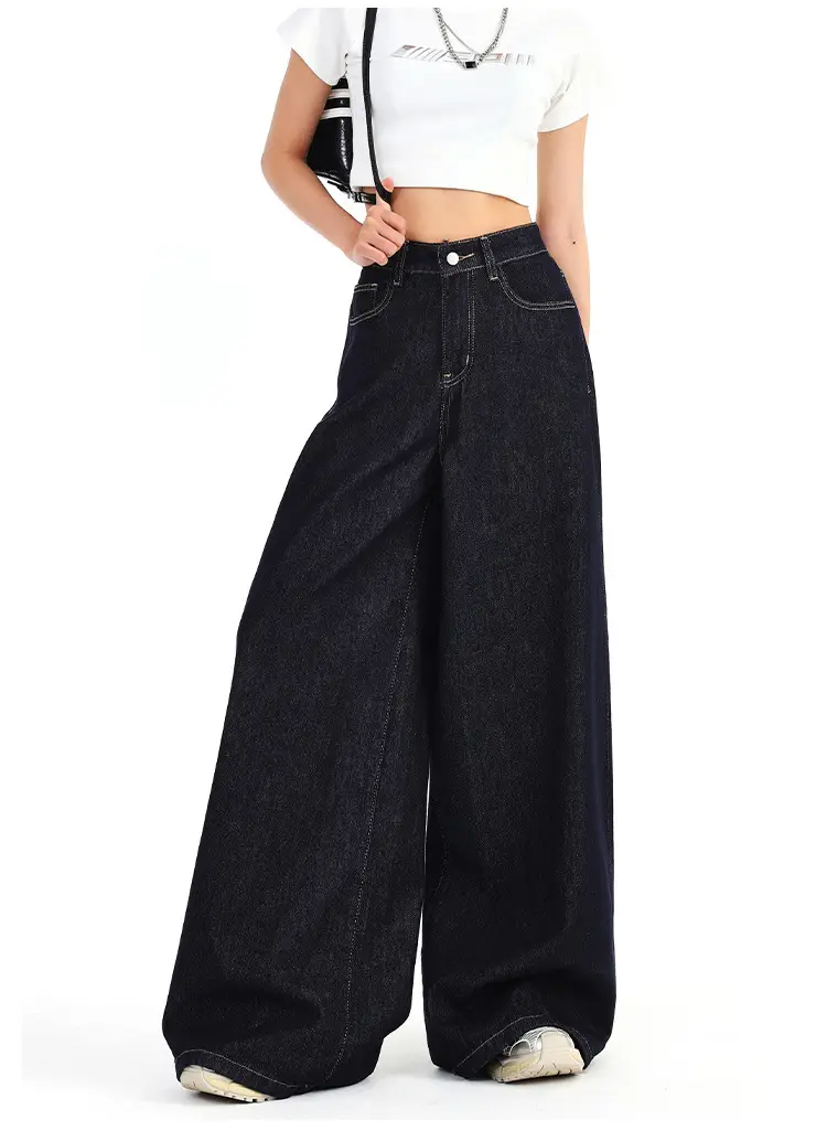 Dark Blue Wide Leg Distressed Jeans 2025 Women — feature 12