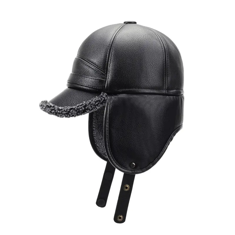 Winter Men's Warm Leather Cap with Fur Trim - Image 3