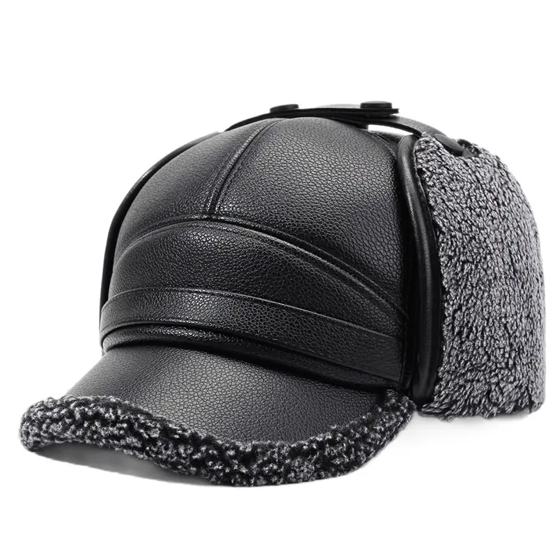 Winter Men's Warm Leather Cap with Fur Trim - Image 6