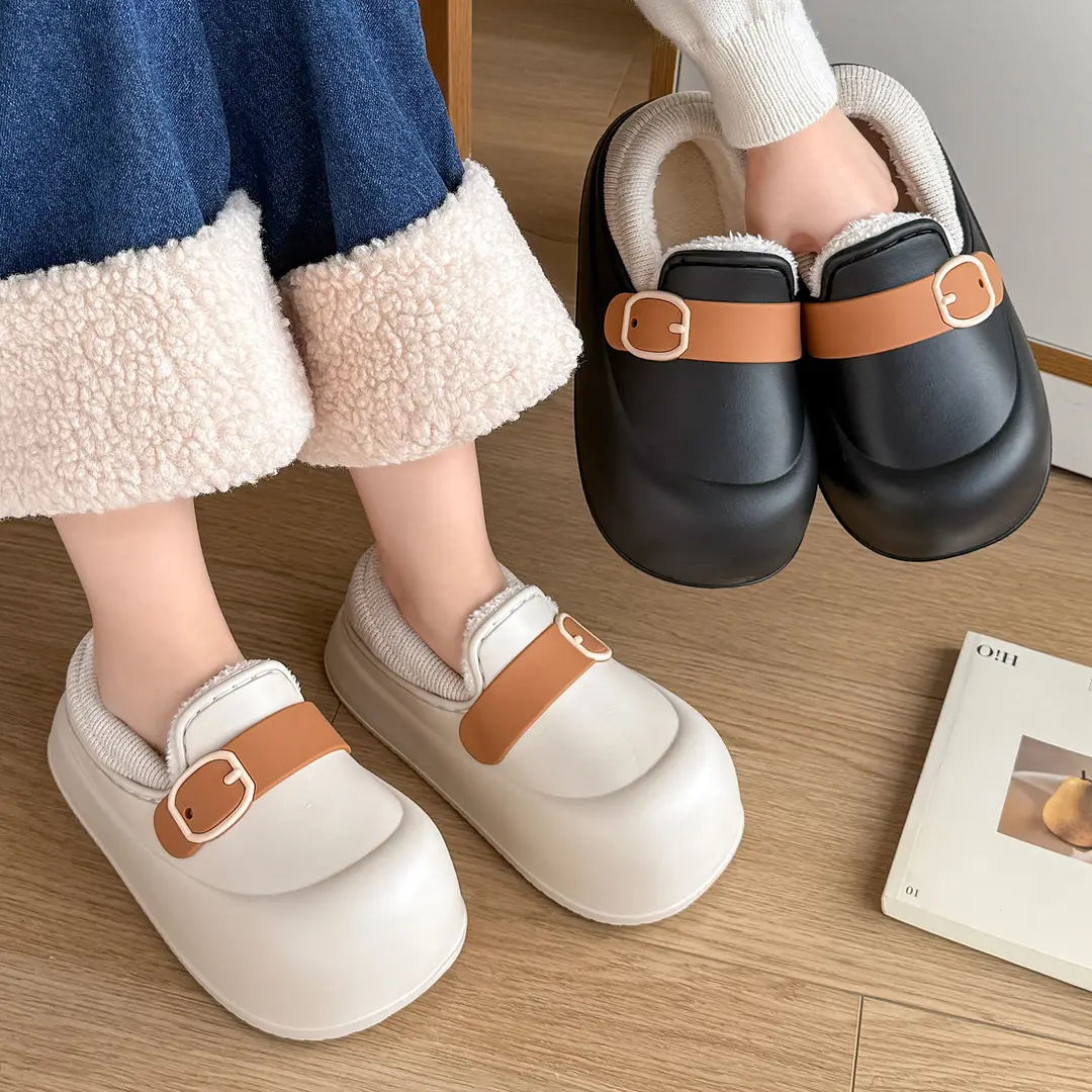 Waterproof Cotton Slippers for Women's Winter Outer Wear, Windproof and Warm Plush Home Indoor Non-Slip Women's Bag Heel Cotton Shoes Wholesale - Image 6