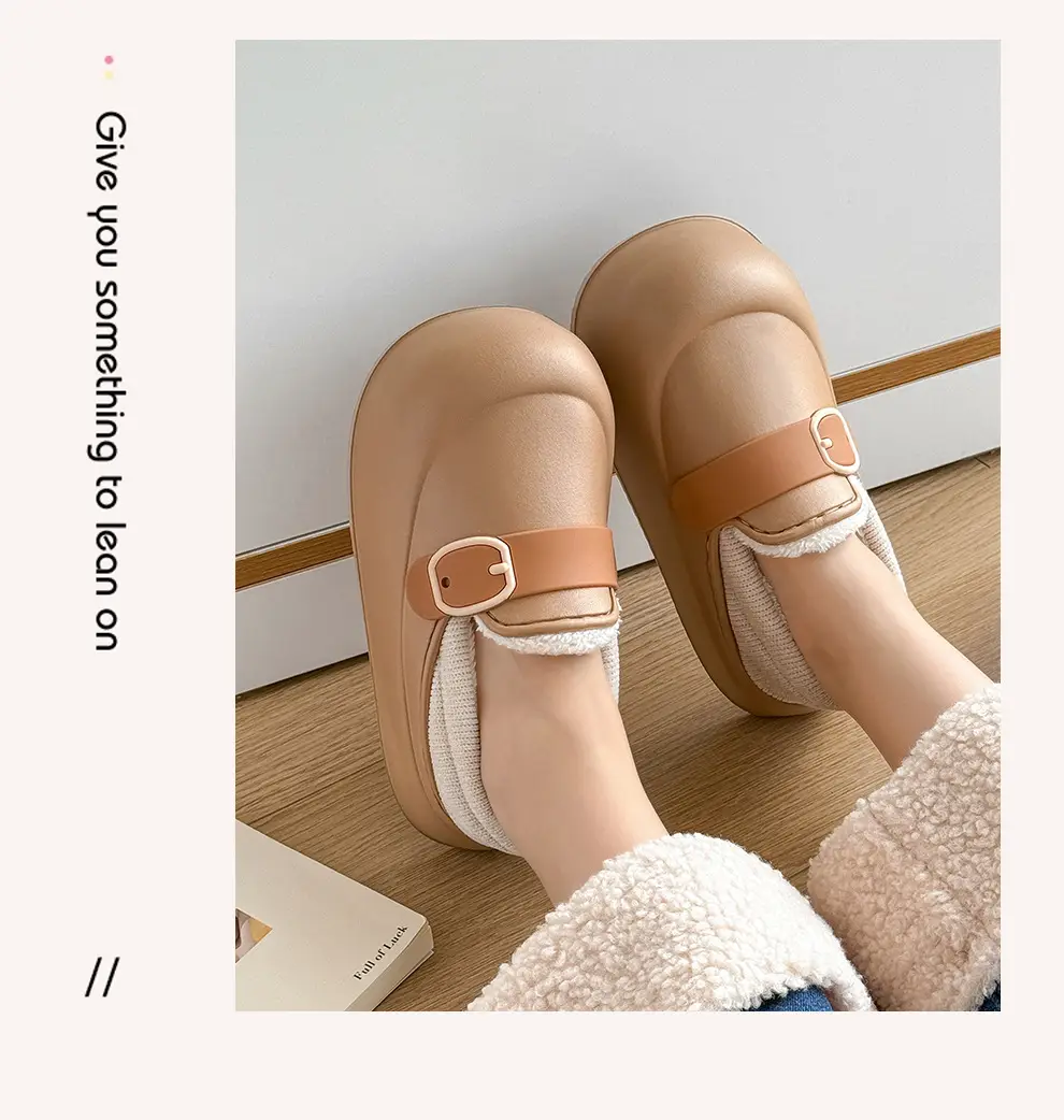 Waterproof Cotton Slippers for Women's Winter Outer Wear, Windproof and Warm Plush Home Indoor Non-Slip Women's Bag Heel Cotton Shoes Wholesale — feature 10