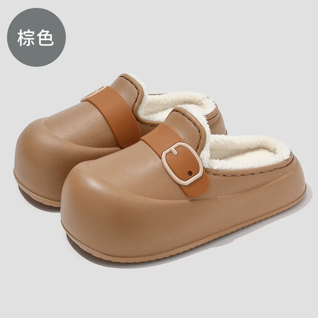 Waterproof Cotton Slippers for Women's Winter Outer Wear, Windproof and Warm Plush Home Indoor Non-Slip Women's Bag Heel Cotton Shoes Wholesale - Image 6