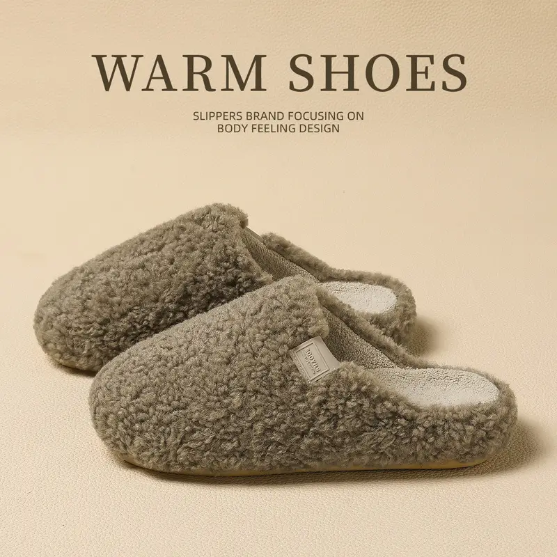 Home Cotton Slippers for Women Winter Couple Plush Warm Anti-Slip Indoor Bedroom Men's Winter Furry Slippers Men's Winter - Image 4