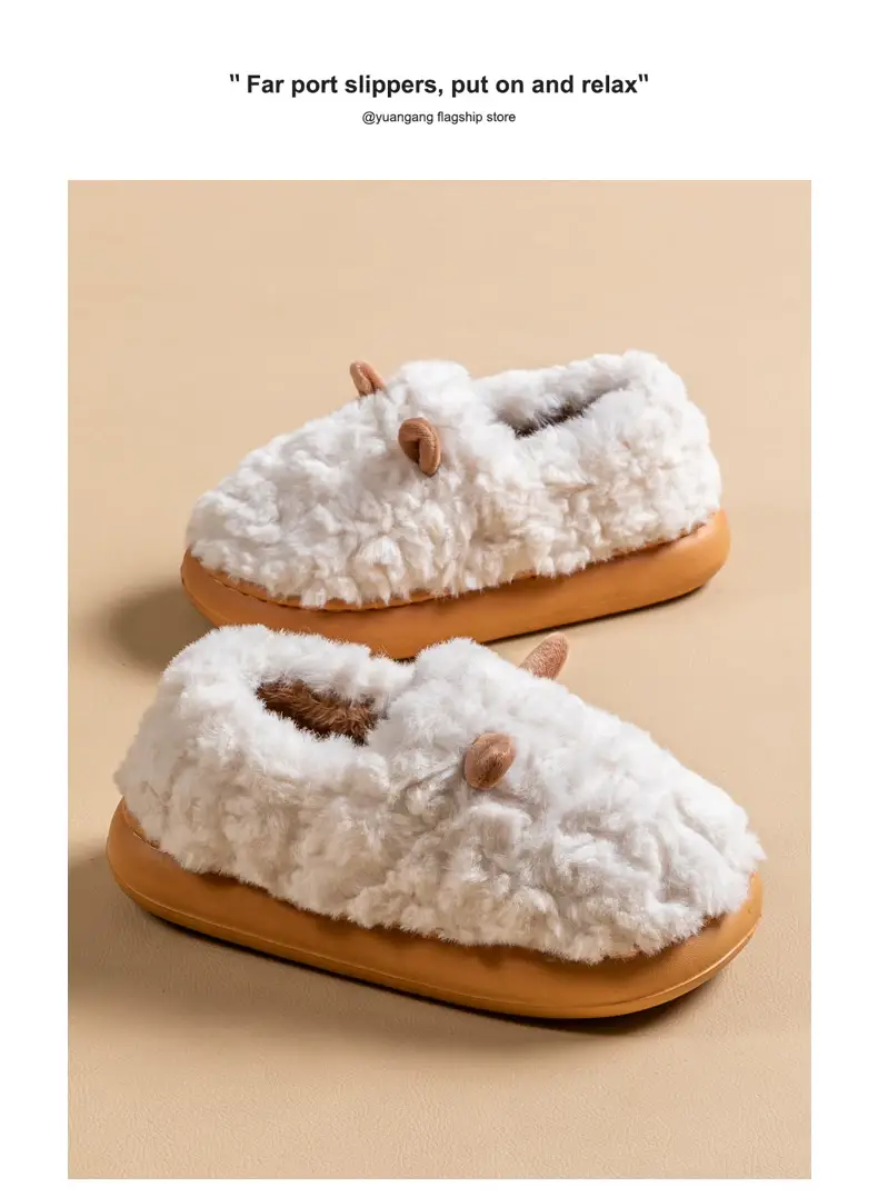 Women's Cotton Slippers with Heel for Winter Outdoor Wear, New Thick-Soled Indoor Home Warm Non-Slip Plush Cotton Shoes for Women — feature 12