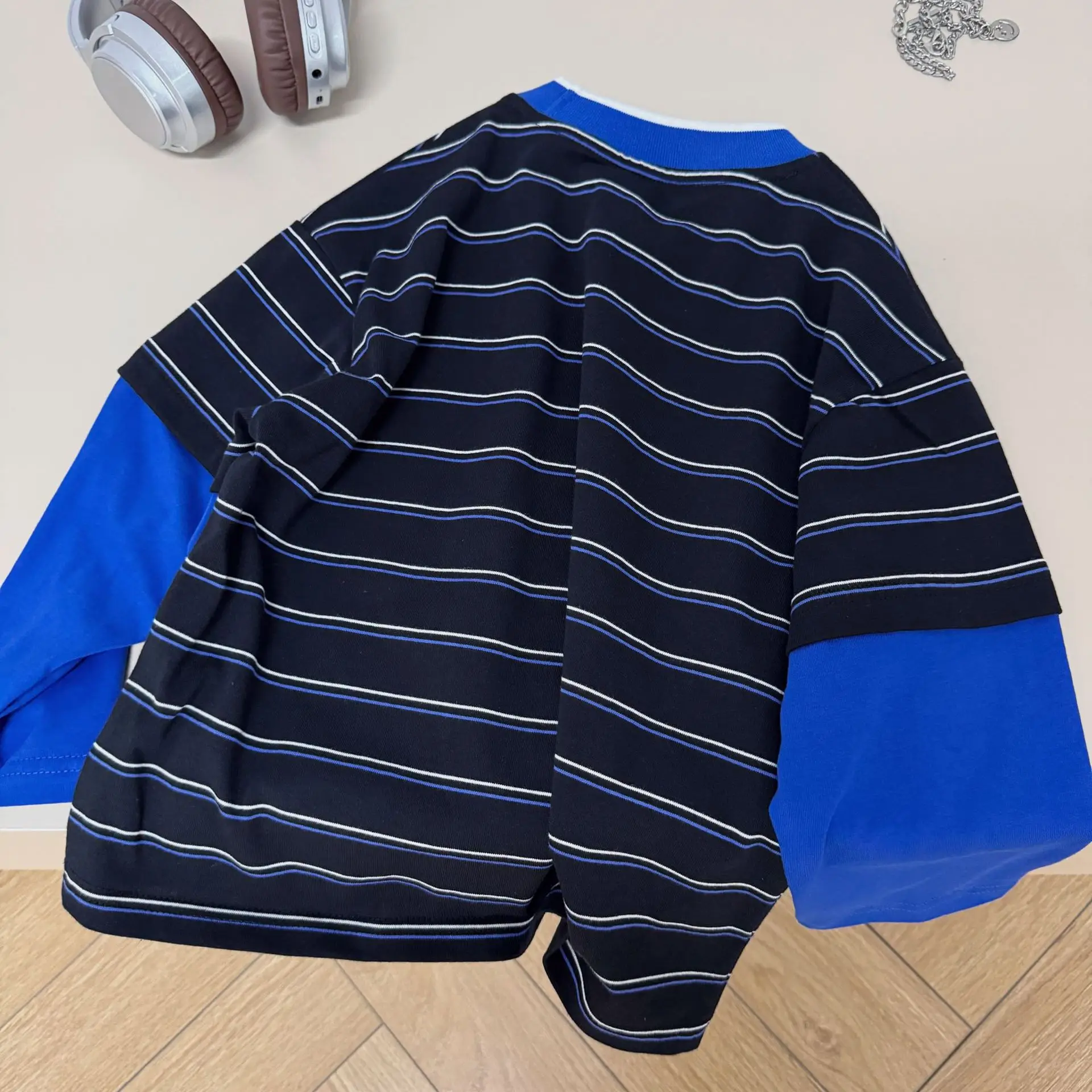 Children Striped T-Shirt Blue Sleeve Cotton Boys 2026 â feature 4