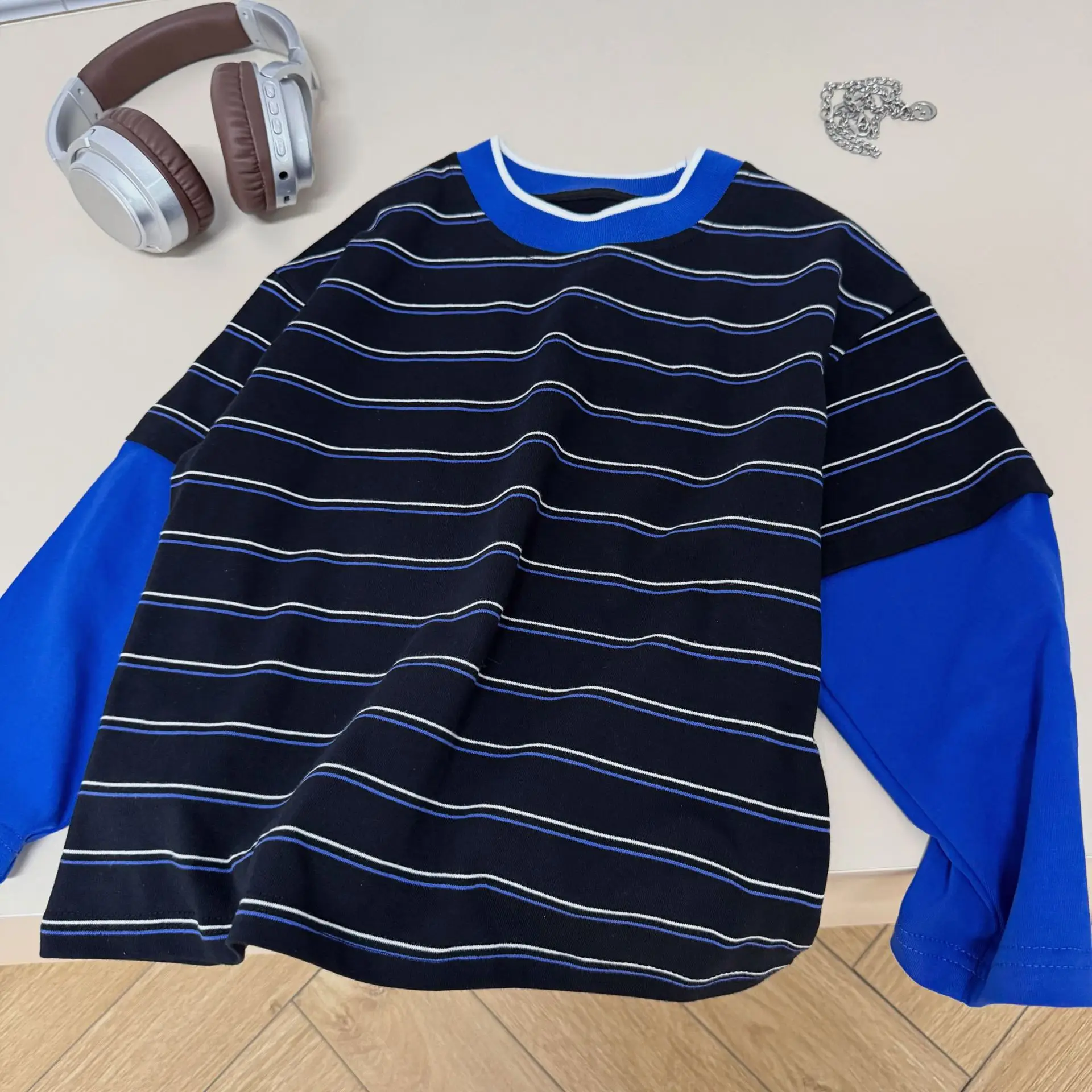 Children Striped T-Shirt Blue Sleeve Cotton Boys 2026 â feature 5