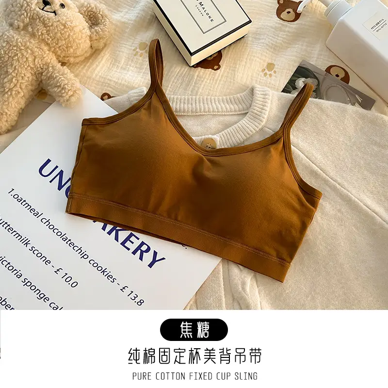 New Pure Cotton Lightweight Breathable Girls' Underwear Without Rims U-Shaped Beautiful Back Vest Fixed Cup Non-Running Cup Bra