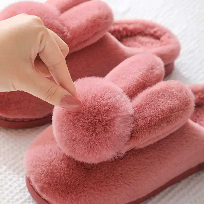 Furry Slippers for Women 2025 Winter New Korean Style Bunny Plush Indoor Room Silent Bag Heel Warm Cotton Slippers — feature 12