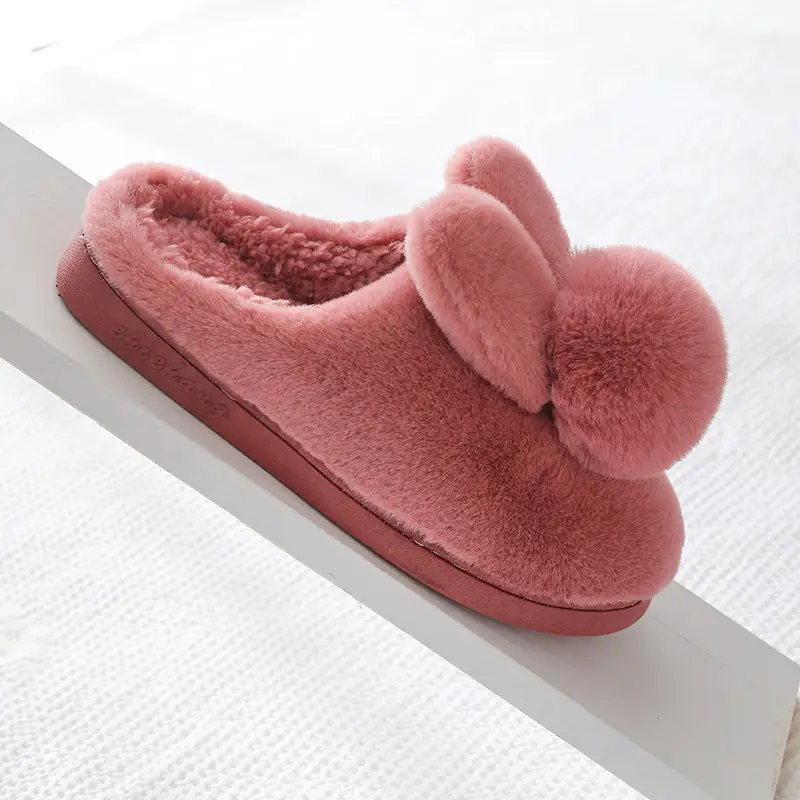 Furry Slippers for Women 2025 Winter New Korean Style Bunny Plush Indoor Room Silent Bag Heel Warm Cotton Slippers — feature 15