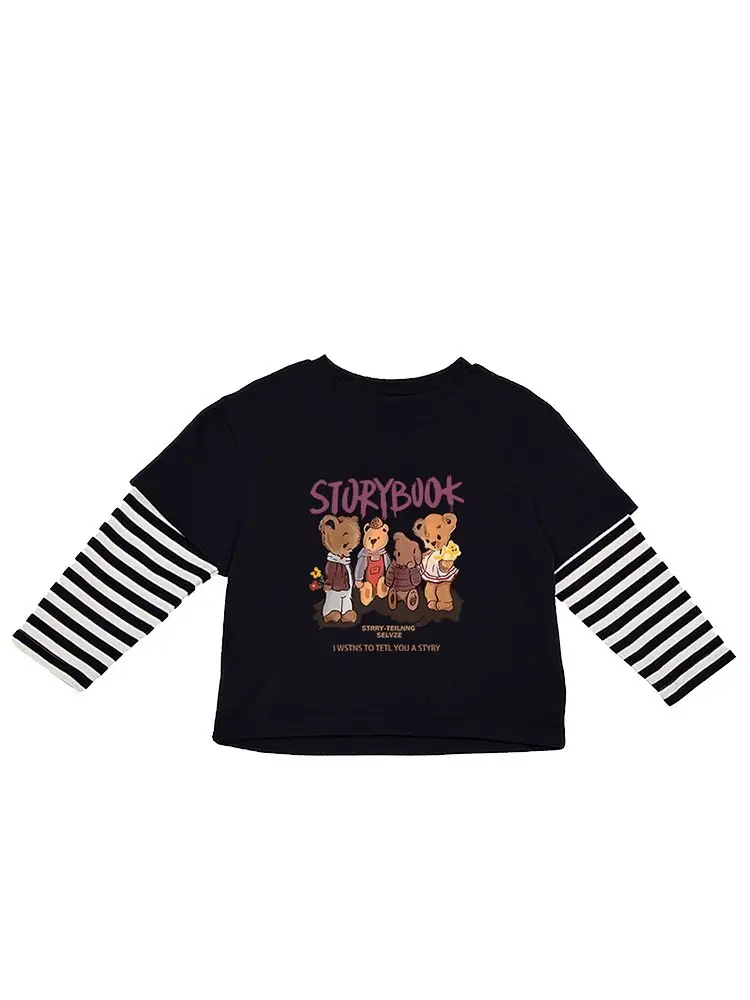 Boys Cotton T-Shirt Red White Cartoon Bear Long Sleeve Medium to XL