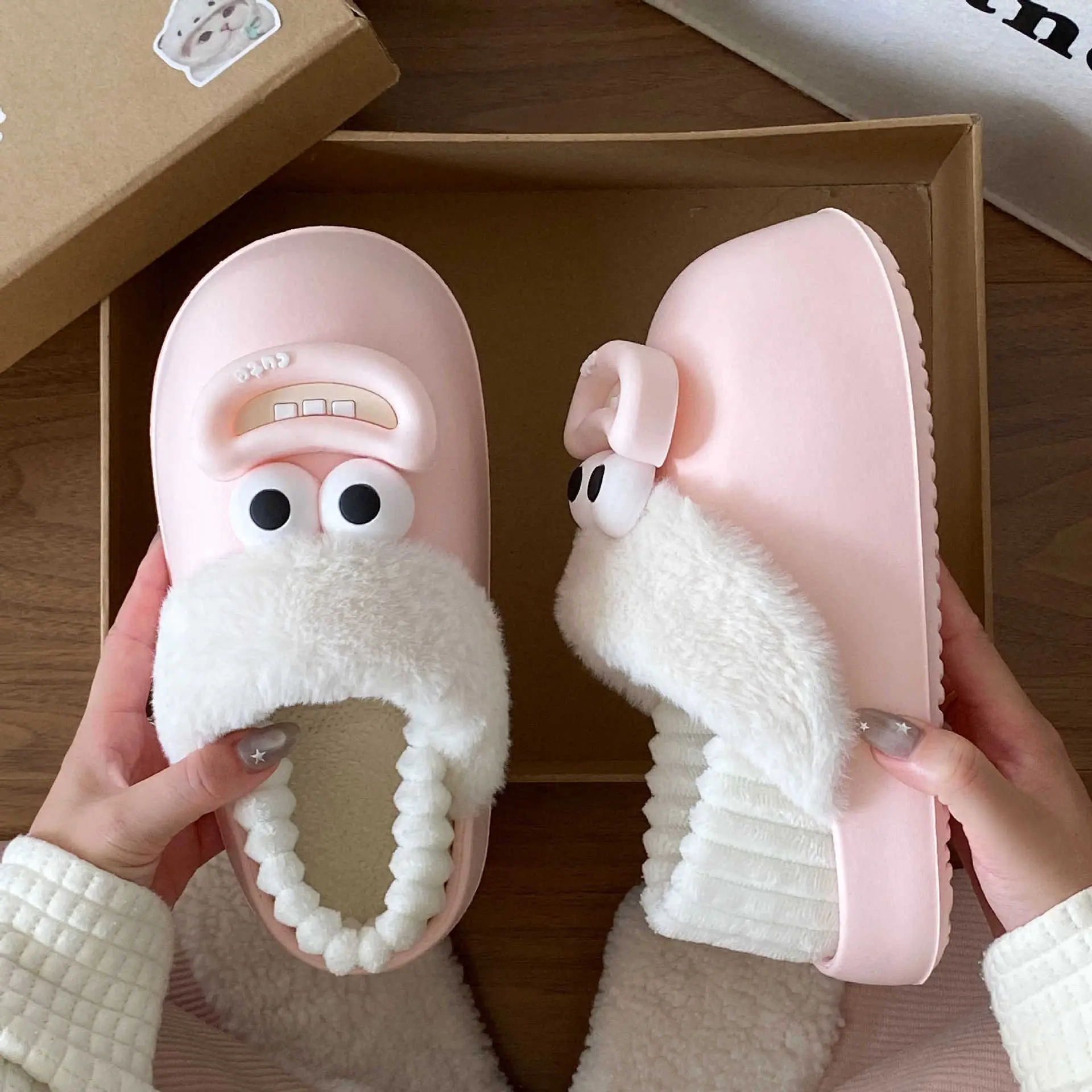 Cute Pink Furry Cotton Slippers for Women - Image 8
