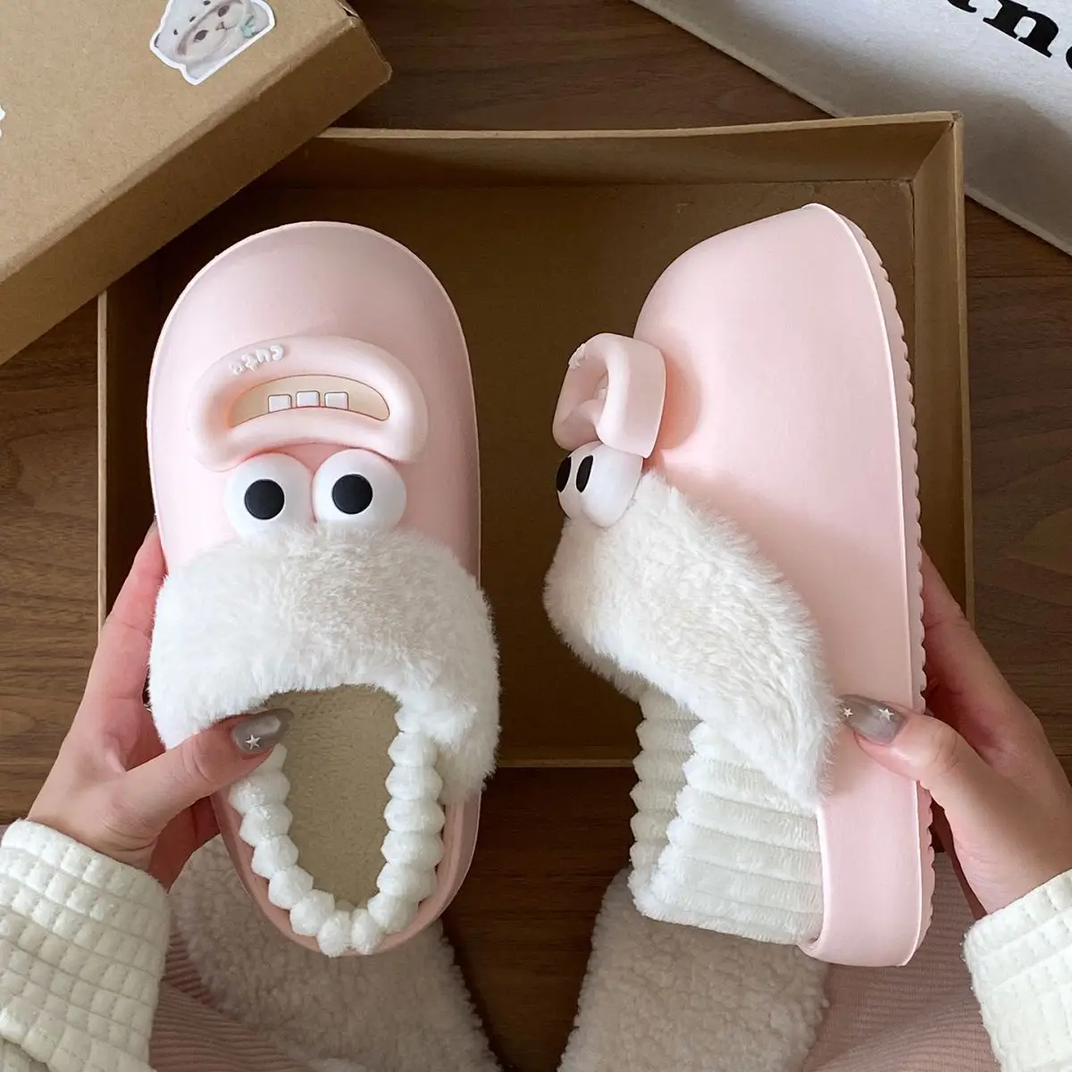 Cute Pink Furry Cotton Slippers for Women — feature 30