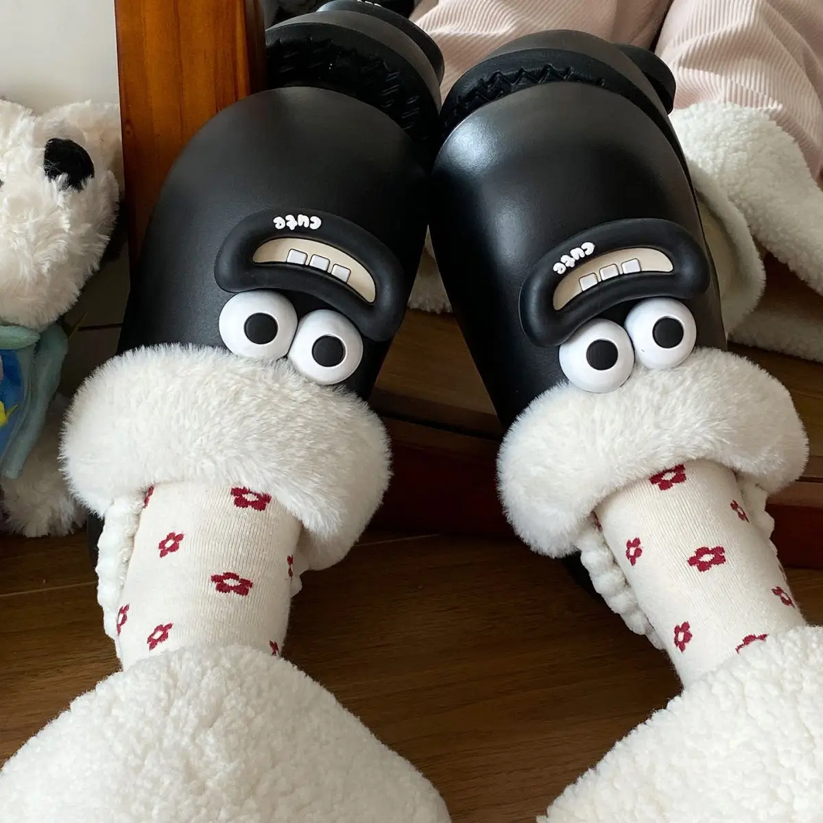 Cute Pink Furry Cotton Slippers for Women — feature 32