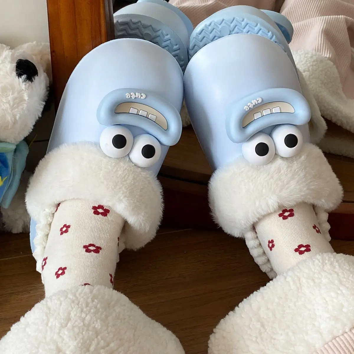 Cute Pink Furry Cotton Slippers for Women — feature 33
