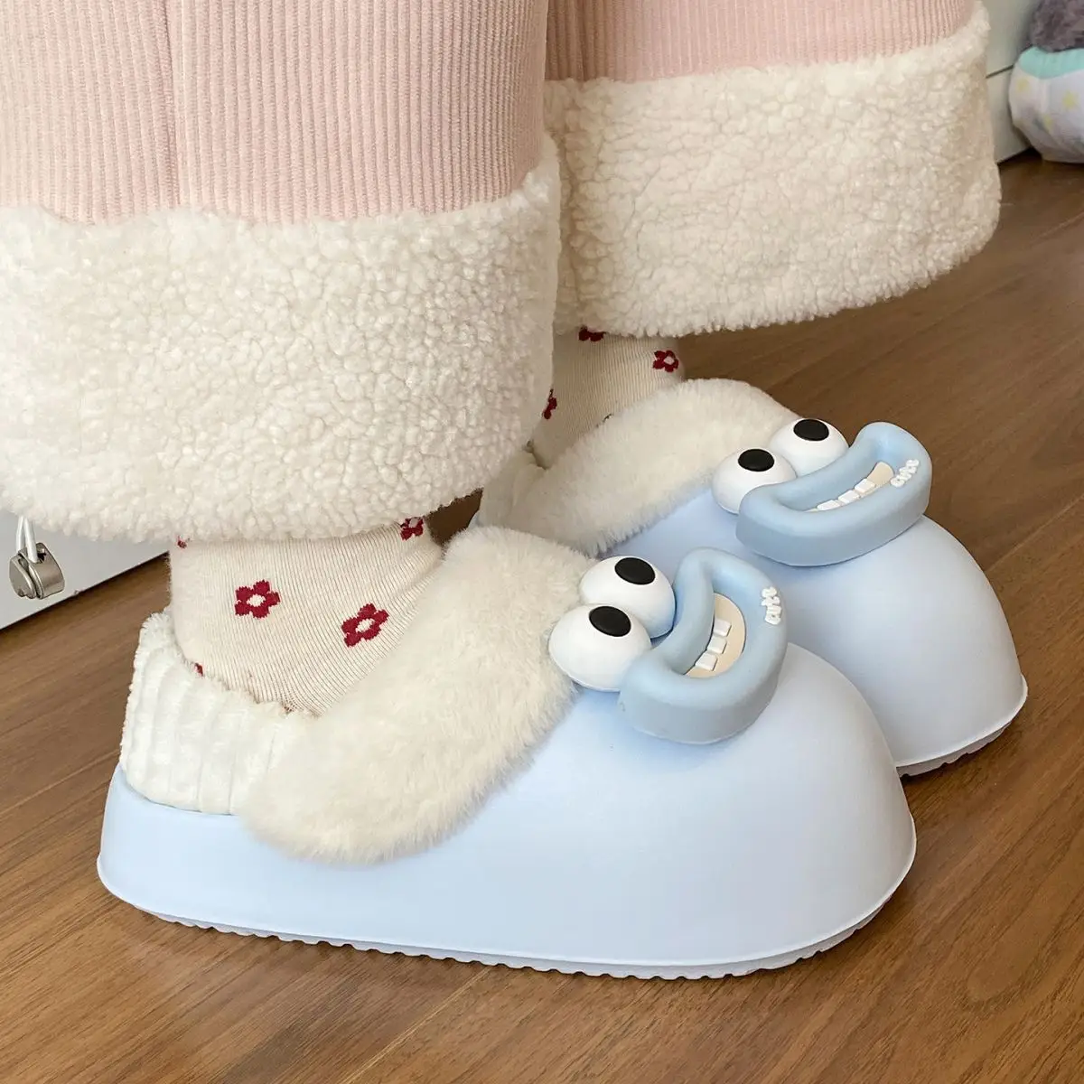 Cute Pink Furry Cotton Slippers for Women — feature 34