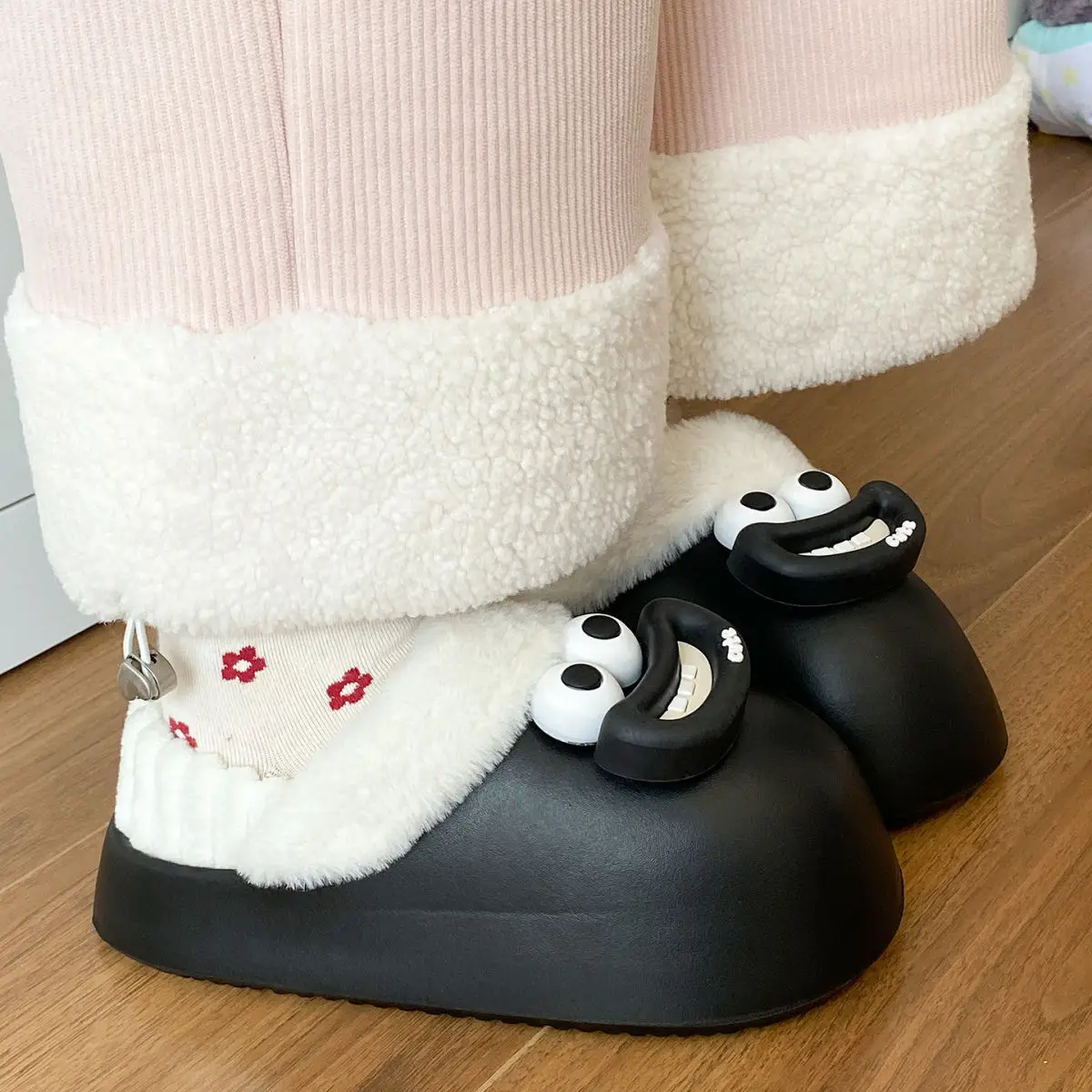 Cute Pink Furry Cotton Slippers for Women — feature 35