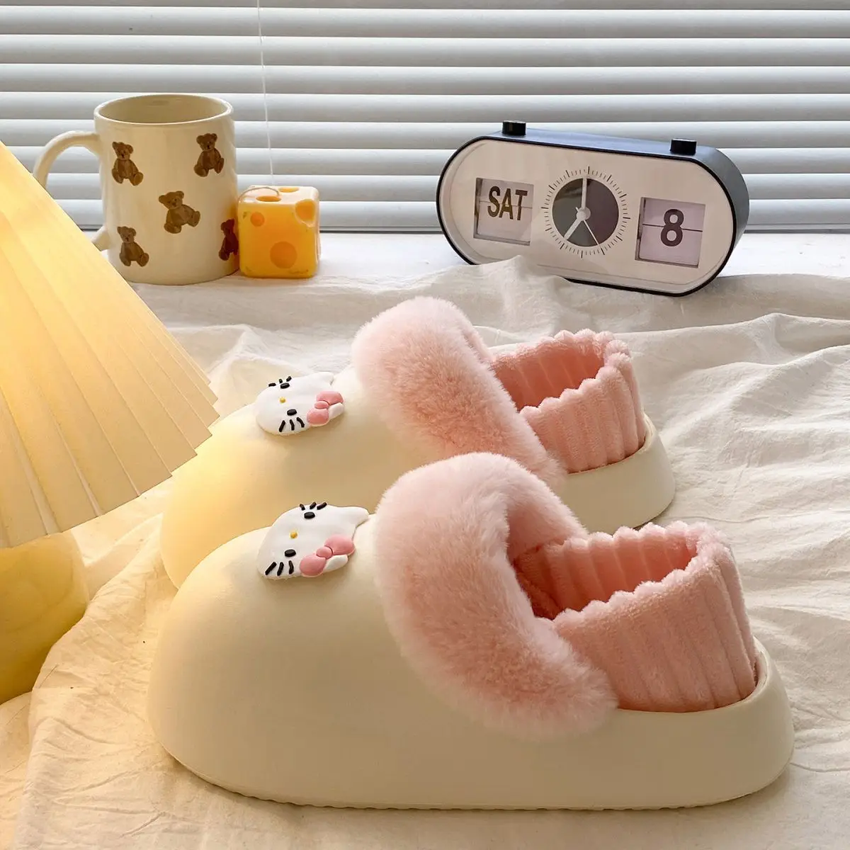 Cute Pink Furry Cotton Slippers for Women — feature 37
