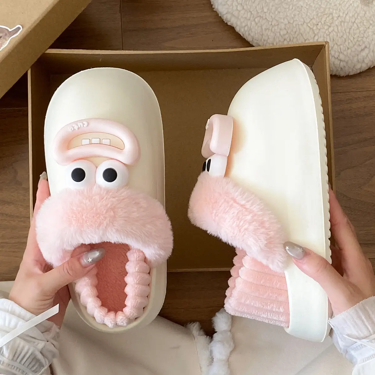 Cute Pink Furry Cotton Slippers for Women — feature 39