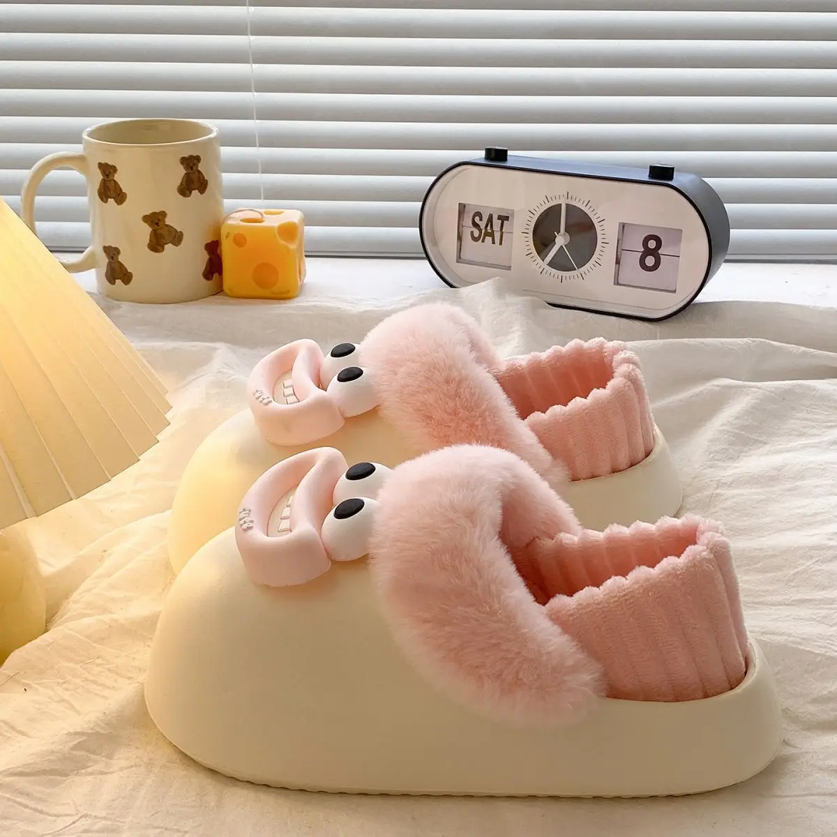 Cute Pink Furry Cotton Slippers for Women — feature 42