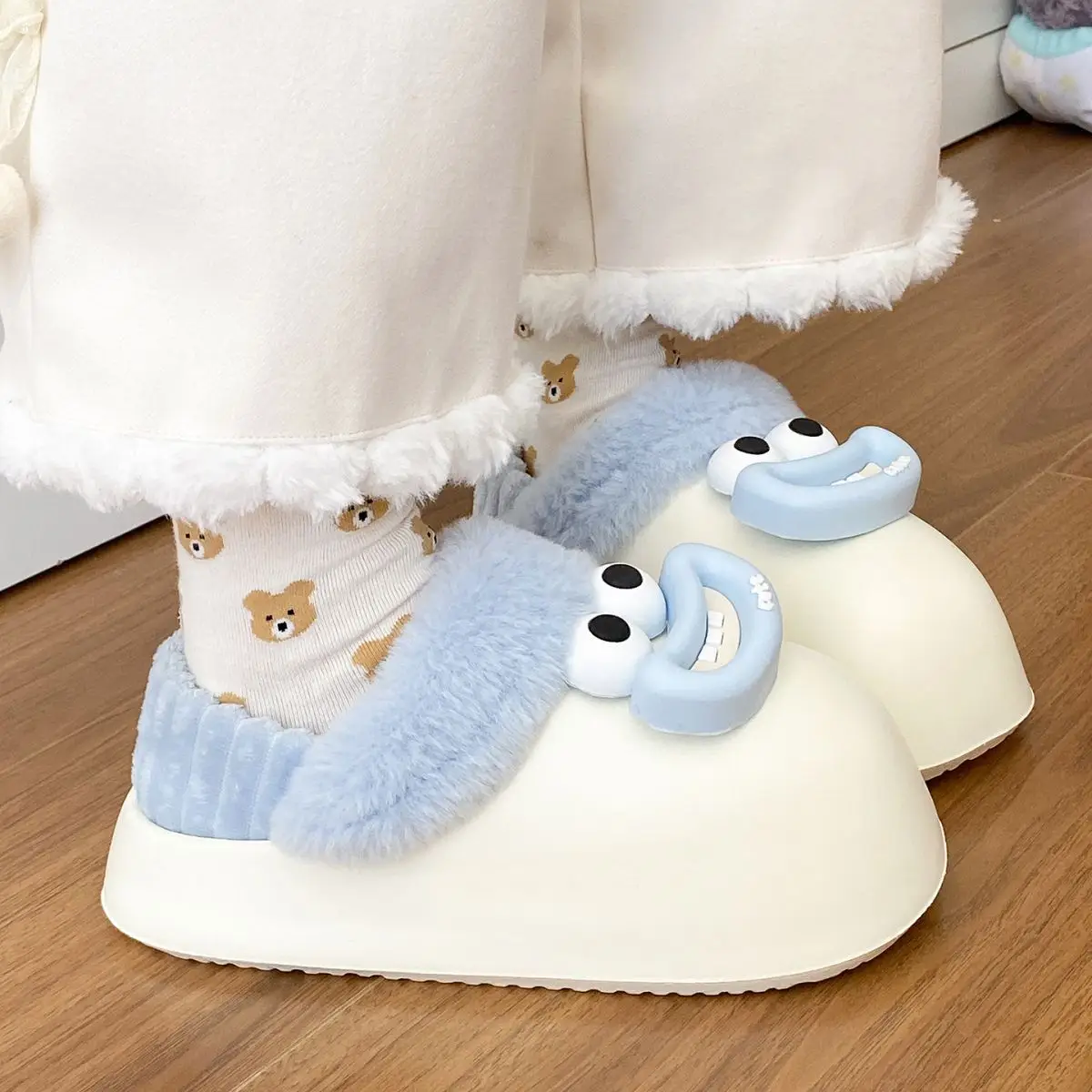 Cute Pink Furry Cotton Slippers for Women — feature 46