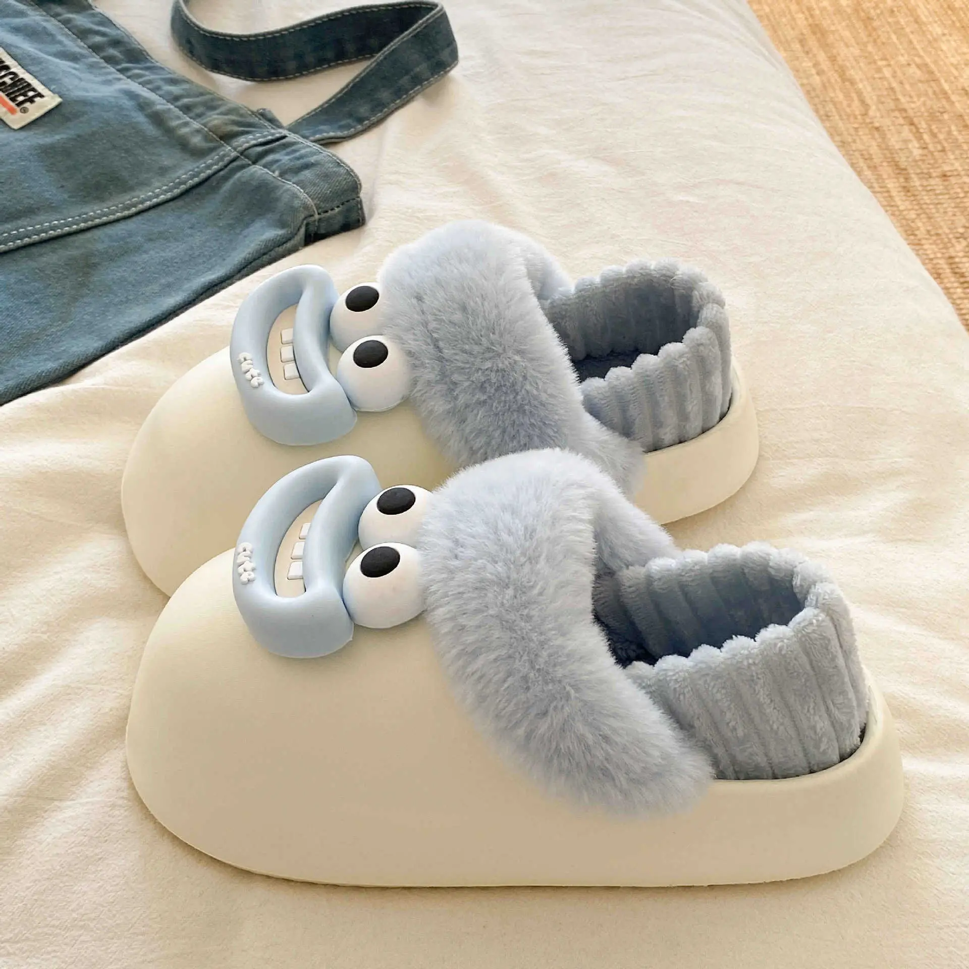 Cute Pink Furry Cotton Slippers for Women - Image 2
