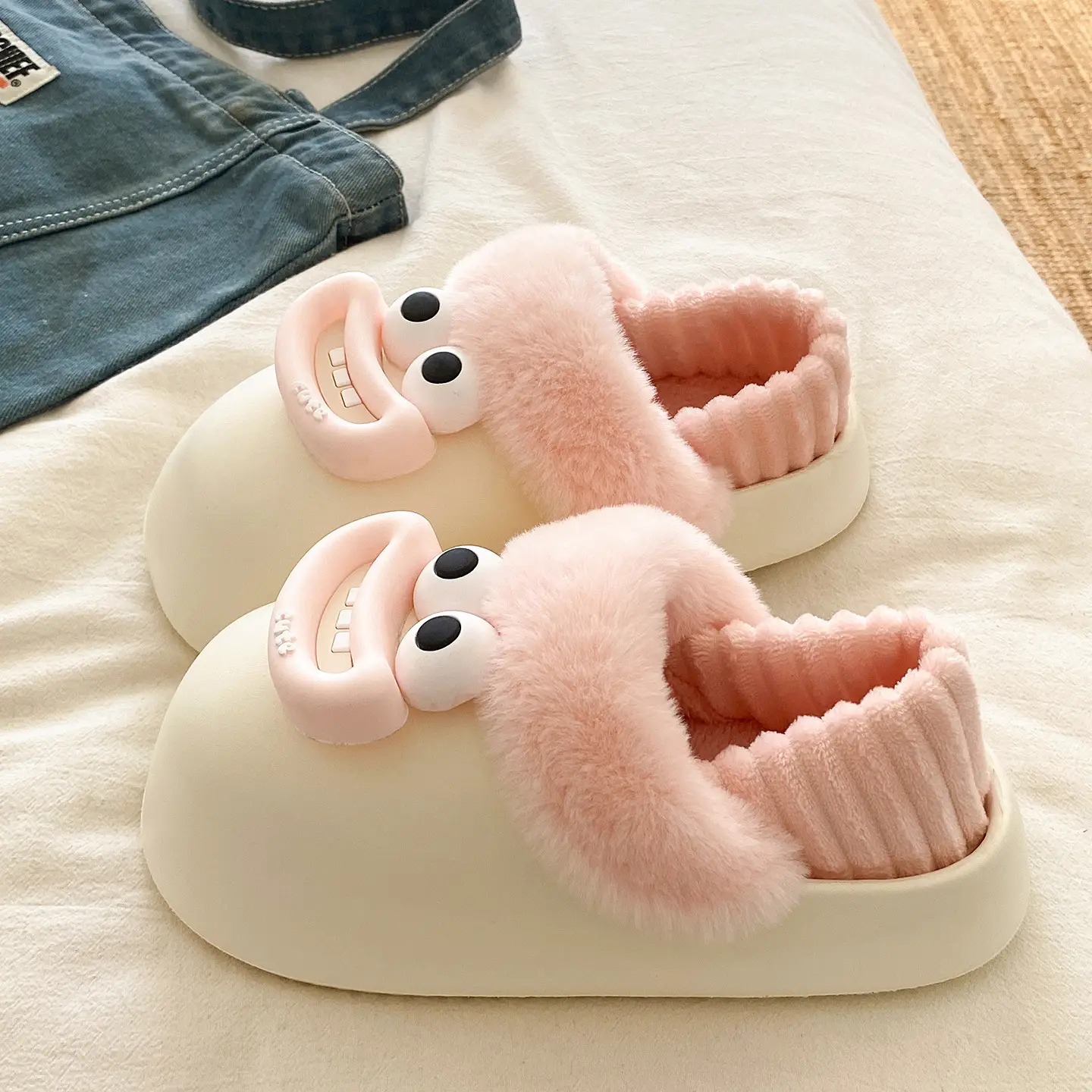 Cute Pink Furry Cotton Slippers for Women - Image 4